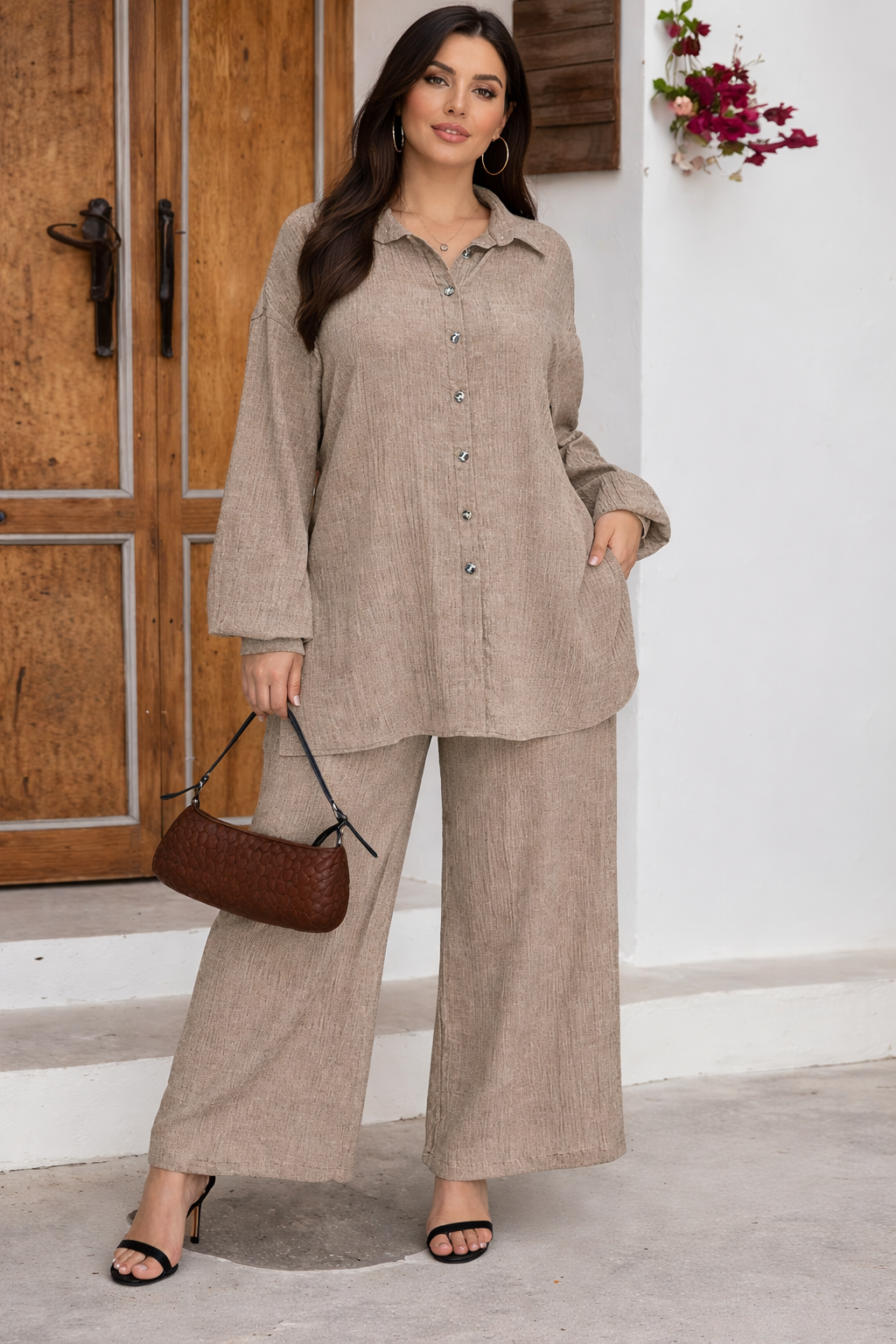 Completo Due Pezzi - Camicia a Maniche lunghe e Pantaloni a Gamba larga