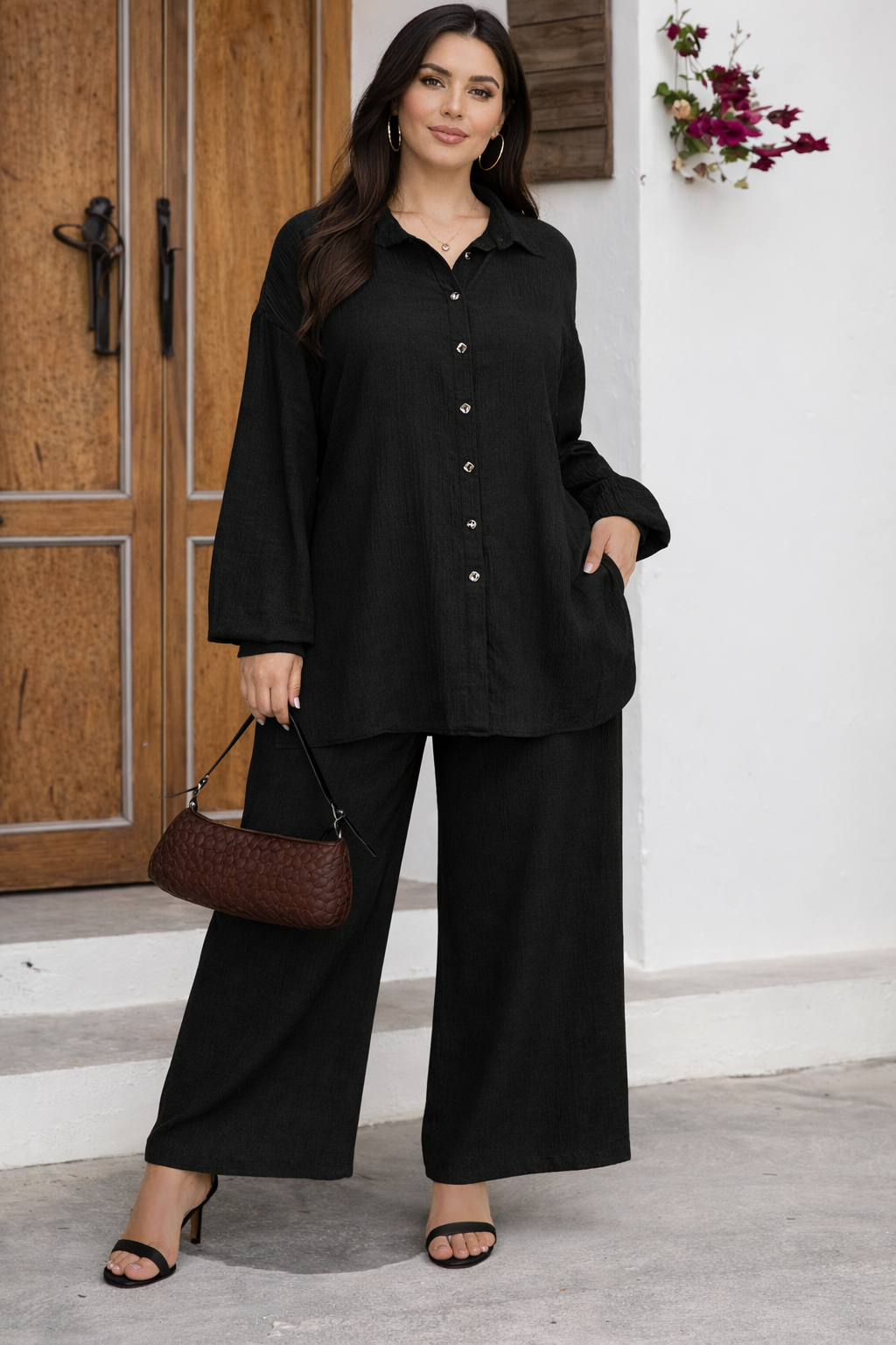 Completo Due Pezzi - Camicia a Maniche lunghe e Pantaloni a Gamba larga