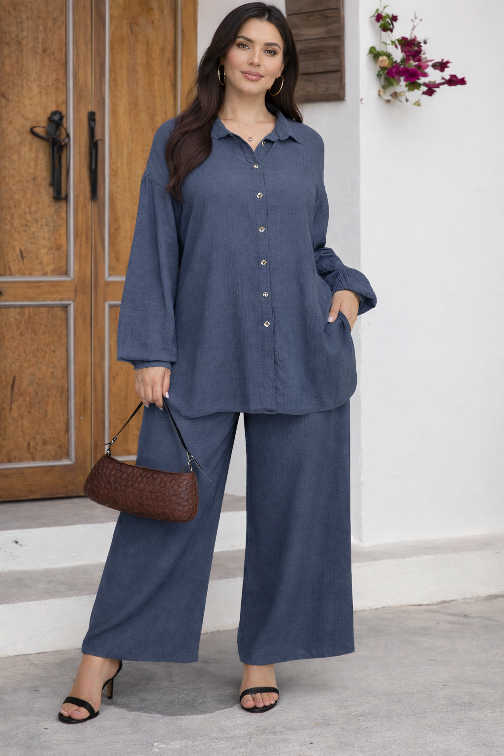 Completo Due Pezzi - Camicia a Maniche lunghe e Pantaloni a Gamba larga